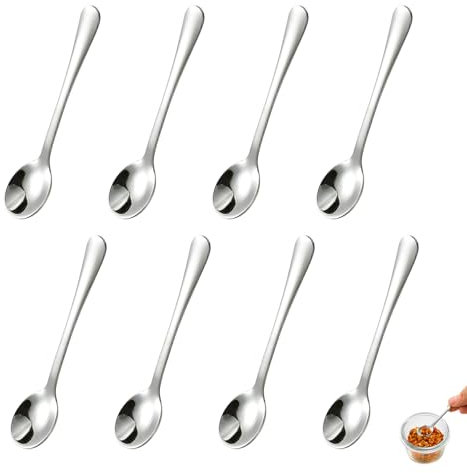 8 Pezzi Piccoli Cucchiai in Acciaio Inox per Barattoli di Spezie,Cucchiaini da Dolce,Cucchiai per Confettata,Cucchiaini da Caffè per Latte Macchiato 7.5cm,Mini Cucchiai di Spezie per Sale,Zucchero,Tè