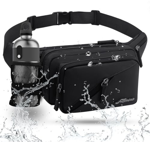 REETEE Bauchtasche Damen und Herren Wasserabweisende Gürteltasche mit Flaschenhalter, Mehrere Fächer Hüfttasche Sport für Reise Wandern Hundetraining Outdoor-Aktivitäten (schwarz)