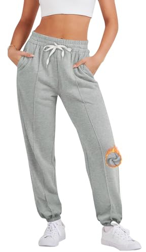 Lishang Pantalon Chandal Mujer Invierno con Bolsillos Pantalon Forro Polar Pantalones Jogger Mujer Pantalones Térmicos Gris Claro S