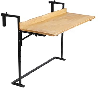 Generico Tavolo regolabile da appendere alla ringhiera del balcone, tavolino laterale da appendere alla ringhiera del balcone, mensole sospese, tavolini sospesi, bancone da bar in legno per ringhiere