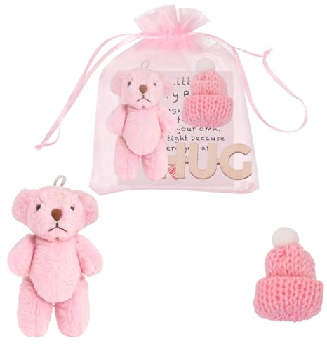 LALASTYLE Pocket Bear Hug Mini Worry Bear Plush with Inspirational Card, Soft Anxiety Relief, Cute Emotional Support Gift for Friends, Women (PINK)