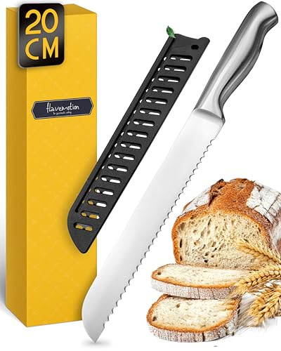 Flavemotion Brotmesser mit Wellenschliff für müheloses Schneiden von Brot | Scharfes Brotschneidemesser für saubere Scheiben ohne Zerdrücken, rostfreie Edelstahl-Klinge mit Klingenschutz - Bread Knife