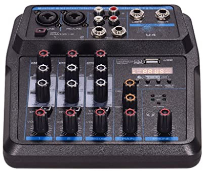 U4 Console de mixage audio portable 4 canaux BT USB avec carte son intégrée 48 V Phantom