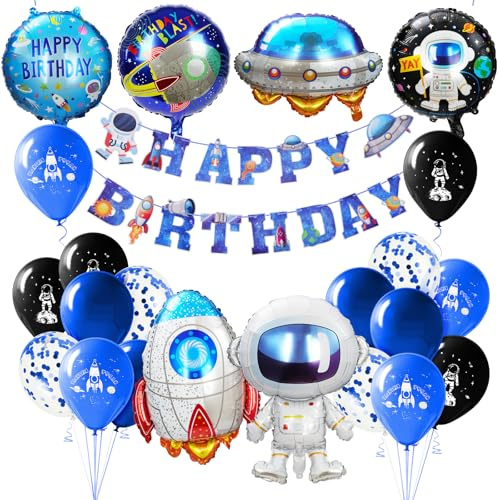 Ainiv Kit Décorations Anniversaire Space, Ballons Happy Birthday Bannière | Décoration de Ballons en Aluminium Astronaute, Fusée ou Étoile, pour Anniversaire ou Autre Événement