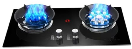 Portable Gas Stove,5.2kw 2 Burners Gas Hob,Tempered Glass Countertop,LPG/NG Cooker Units,with Flameout Protection,for Home Kitchen(LPG)