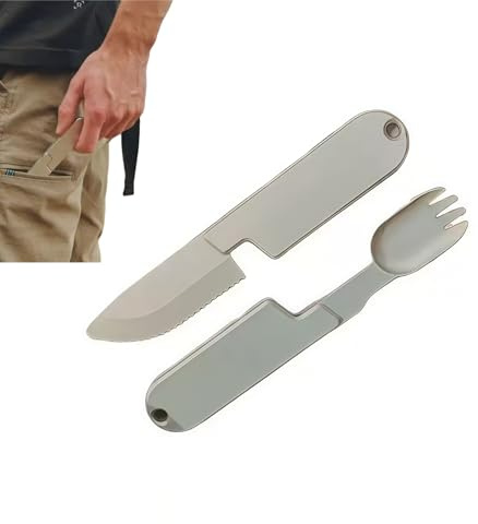 2 in 1 Camping Eating Utensils Set-Portable Detachable Knife Spork Cutlery Set,Reusable Magnetic Detachable Cutlery,Outdoor Barbecues,Stainless Steel Flatware Camping Utensils Set with Pouch Case