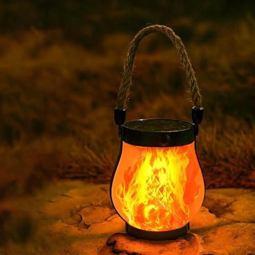 Lanterne solaire d'extérieur à flamme dansante – Lanterne solaire étanche à flamme vacillante avec lumière chaude, bol à feu portable à suspendre pour jardin, terrasse et camping