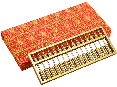 Boulier chinois traditionnel en perles de cuivre, cadeau d'affaires for le bureau, outil d'apprentissage des mathématiques, jaune, 1 pièce(25.5x10x1.5cm)