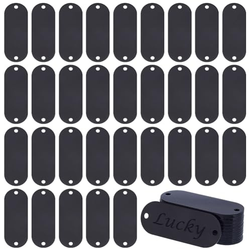 WEBEEDY 60 Stück Aluminium Gravur Rohlinge Schwarze Stanzrohlinge Tags Rechteckige Lasergravur Tags Mit 2 Löchern Für Haustier ID Tags Schmuckherstellung Weihnachtsdekoration 50.7x19x1mm
