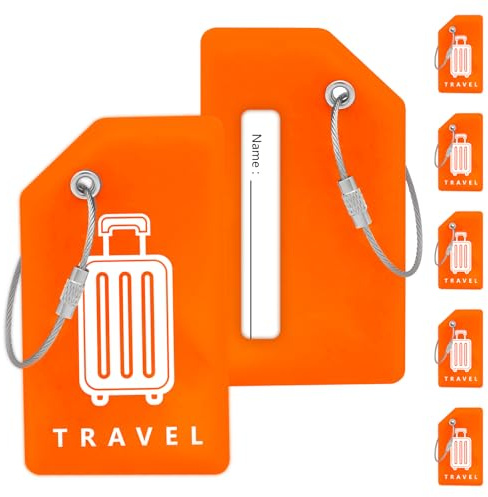 Teskyer 5 Piezas Identificador de Maletas - Silicona, Visibles, Duraderas, Suaves, con Anillos de Acero, Accesorios de Viaje, Naranja