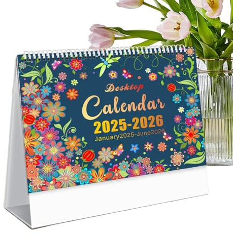 ZHUMCCY Calendario da tavolo floreale, Calendario floreale 2025-2026, mensile d'arte | Da gennaio 2025 a giugno 2026, calendario di pianificazione per la scuola a casa, decorazione da tavolo