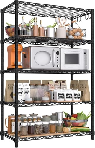 BuxWellBang 90cm x 35cm x 183cm Wire Shelving 5 Tier Storage Shelves NSF Certified Heavy Duty Steel Metal Shelf Adjustable Rolling Rack Kitchen Garage Closet Pantry Laundry