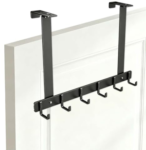 Rundago Colgador de Puerta de Aluminio Aeroespacial con 6 Ganchos, Ganchos para Puerta Sin Taladrar para Ropa y Toallas, Perchero Colgante para Baño y Dormitorio