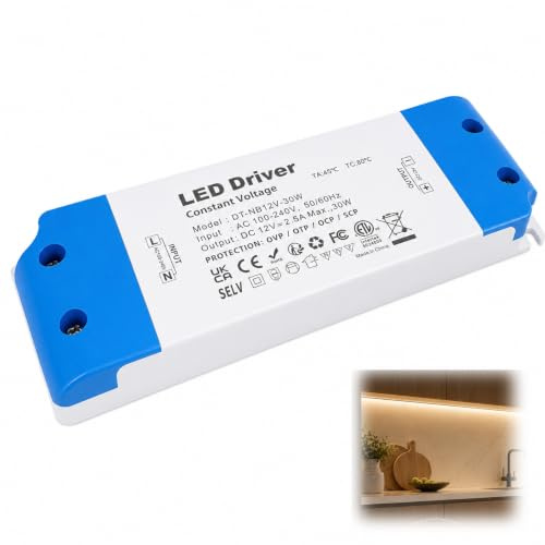 Transformador 220V a 12V LED, Driver LED 12V 2.5A 30W, Driver de Voltaje Constante AC a DC, Fuente Alimentación para Tiras, Focos G4 MR11 MR16, Luces Bajo Voltaje, Sin Parpadeo, Instalación Interior