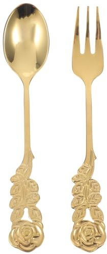TEMPNAP Set di Posate in Acciaio Inossidabile 304 Design a Fiore di Rosa, Cucchiaio da Dessert e Forchetta per Frutta, Resistente alla Ruggine e Facile da Pulire, per Cucina e Casa
