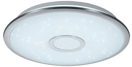 Trio Leuchten LED Deckenleuchte Osaka 678713006, Chrom, Acryl weiß mit Star Light Effekt, 30 Watt, Fernbedienung Helligkeit und Lichtfarbe einstellbar, Nachtlicht Funktion