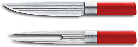 Felix Solingen Tranchierbesteck Absolut ML Line, 2-teilig, mit Tranchiermesser und Fleischgabel, VG10 Formdamaststahl, handgeschmiedet, roter Griff