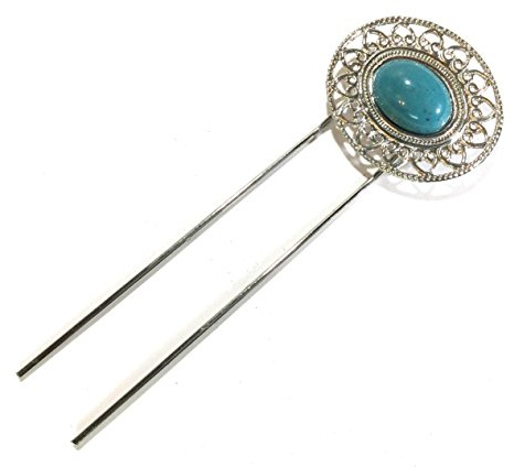 niavida Metall-Haarnadel Schmucknadel 11 cm mit großem Besatz - Optik ziseliert - silber Haarstecker