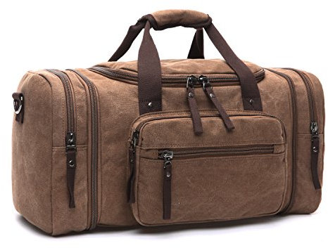 LOSMILE Canvas Reisetasche,40L-50L Weekender Tasche Sporttasche Handgepäck für Damen und Herren mit der Großen Kapazität. (Braun)