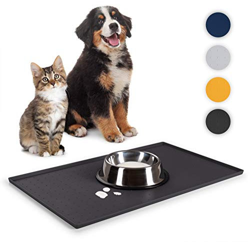 Everanimals Napfunterlage Katzen 30x50 cm - Napfunterlage Hund mit erhöhtem Rand - wasserdichte Hundenapf Unterlage - Katzenmatte aus 100% Silikon - Futtermatte Katzen - Katzennapf Unterlage Schwarz