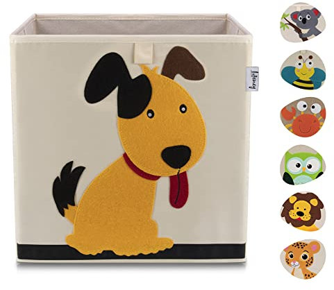 LIFENEY Aufbewahrungsbox Kinder mit Hund Motiv I Spielzeugbox mit Tiermotiv passend für Würfelregale I Ordnungsbox für das Kinderzimmer I Aufbewahrungskorb Kinder