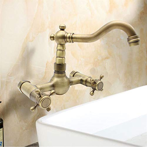 Retro Messing Wandmontage Spültischarmatur Antik Nostalgie Bad Wasserhahn Dusche Armatur Zwei Griffe