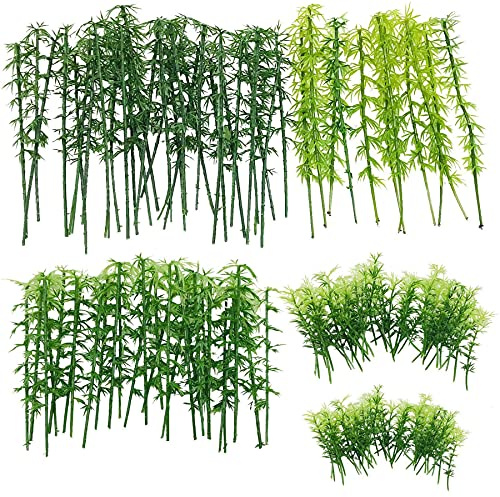 Woohome 120 Stück Bambusbäume Modellbau Bäume Set, 5 Größe Kunststoff Bambusbäume Modell Landschaft Modell Baum für Modellbahn Eisenbahn Architektur Diorama DIY Landschaft