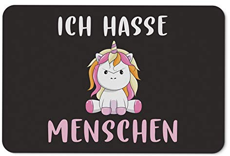 Tassenbrennerei Einhorn Fußmatte innen - Ich Hasse Menschen - Türmatte mit Spruch lustig - waschbar - Deutsche Qualität