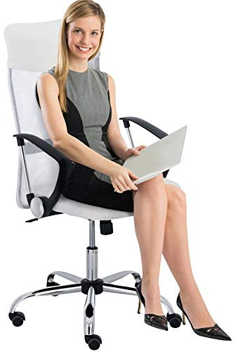 BAKAJI Sessel für Schreibtisch, Präsidentschaftsbüro, aus atmungsaktivem Netzstoff, 360 Grad, Richtung, verstellbare Höhe (Weiß)