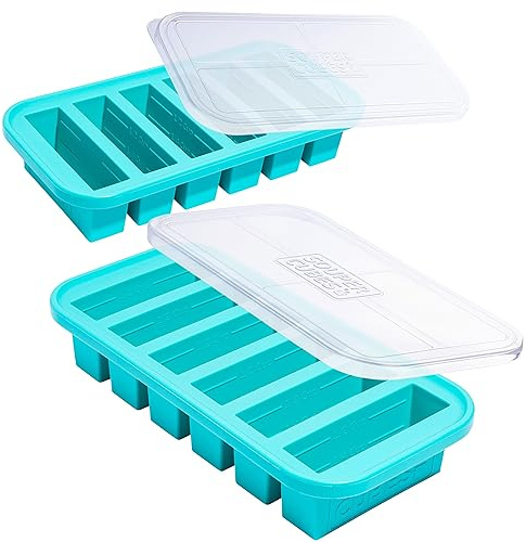 Souper Cubes Lot de 2 plateaux de congélation en silicone de 1/2 tasse avec couvercle – Récipient facile à préparer et solution de rangement de cuisine – Moule en silicone pour la soupe et le stockage