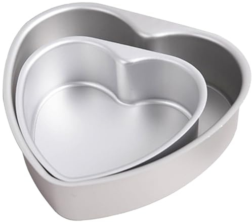 HQILRRA 2 Pcs Heart Shaped Cake Tins, Romantic Silver Heart Shape, Anodised Aluminium, Removable Base,Easy to Clean,Love Heart Cake Tins for Cakes, Cheesecakes & Loaves(5inch&6inch)