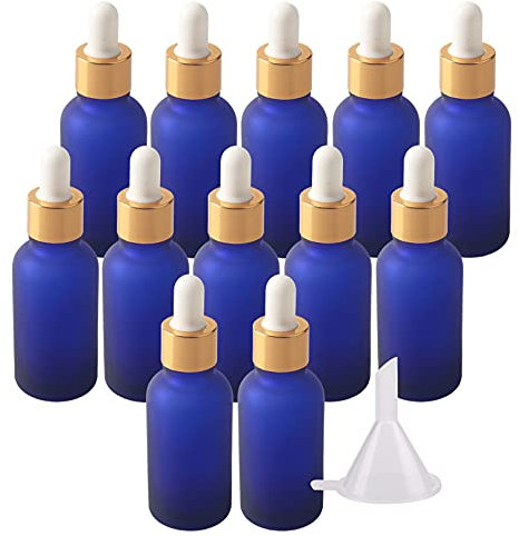 BasicPacking 24 Pezzi Blu Opaco Bottiglie Contagocce in Vetro 30 ml, Ambra Vuoto Flaconi con Pipetta Contagocce d'oro, per Olio Essenziale, Aromaterapia con Imbuti