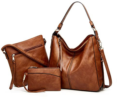 Pahajim Sac à Main et Portefeuille Ensemble Sacs à Main pour Femmes Sac à Bandoulière en Cuir PU Grand Sac Hobo Sacs pour Dames Cadeaux pour Filles Sacs à Provisions(Brun)