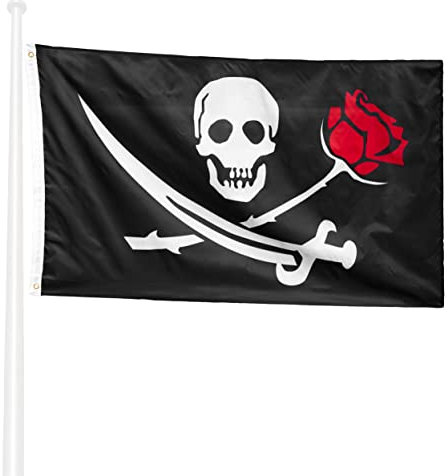 KliKil Piraten-Flagge Jolly Roger mit Rose widerstandsfähig für den Außenbereich 90 x 150 cm 1 Piratenflagge verstärkt-Pirate Rose