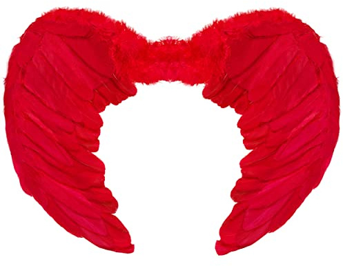 Balinco Engelsflügel | Engelflügel | Engel Flügel | Amor | Federflügel | Teufelsflügel als Accessoire für Damen Kostüm Halloween | Karneval | Mottoparty (Rot)