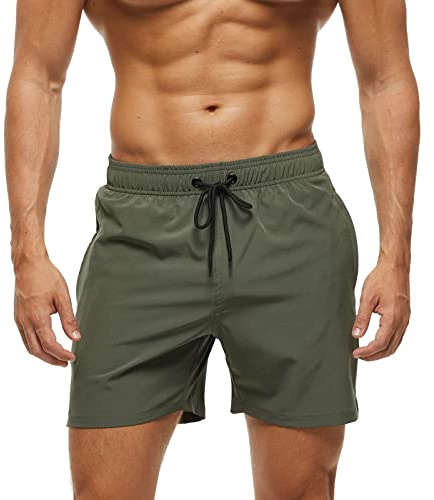 EDOTON Maillot de Bain Homme avec Poche Zippée Short de Bain Imperméable à Séchage Rapide Short de Bain avec Cordon de Serrage Réglable