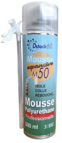 DSTOCK60 - 1 x Manueller Expansionsschaum – 500 ml – professioneller manueller Polyurethanschaum – Isoliert, Kleber und Verstopfung – Außen und Innen