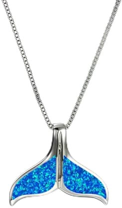 HPIP Nette Weibliche Blaue Opal-anhänger-halsketten-Klassische Silberne Farben-Ketten-halsketten Für Frauen-Weinlese-meerjungfrau-Fischschwanz-hochzeits-Halskette