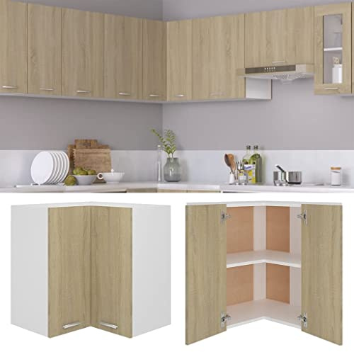 homiuse Eckhängeschrank Sonoma-Eiche 57x57x60 cm Holz KüChenschrank Eckschrank Vorratsschrank KüChenunterschrank Aufbewahrungsschrank KüChenschräNke Eckkommode Zwei Regal Mit Arbeitstisch