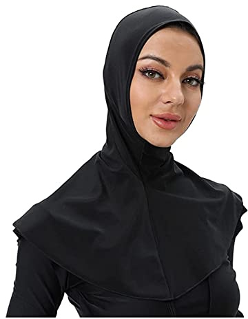 Enfärgad kvinnors badmössa justerbar muslimsk heltäckande sjalmössa heltäckande halsskydd hijab (Black)