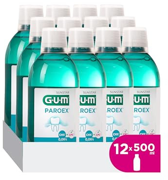 GUM PAROEX 0,06% Pflege- Mundspülung | fortschrittliche Zahnfleischpflege | Zweifach-Antiplaque-System | beruhigt empfindliches Zahnfleisch | alkoholfrei | 12 x 500