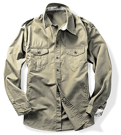 Tianerhay Camicia militare da uomo, leggera, in cotone, tattica, da lavoro, a maniche lunghe, vestibilità regolare, per escursionismo, pesca, cachi, XXL