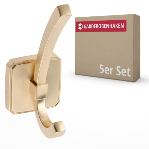 Gedotec Garderoben-Haken Metall gold gebürstet I Alice I Aufhänger Tiefe: 62 mm I 5 Stück Kleiderhaken I Wand-Garderobe zum Schrauben I Mantelhaken Modern I Design Wandhaken mit Befestigungsmaterial