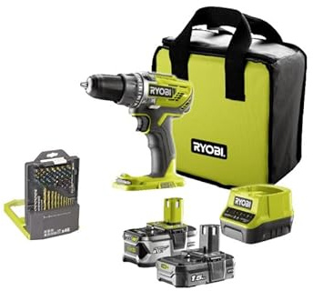 Pack RYOBI Perceuse-visseuse R18DD3-2415BS 18V One+ - 2 batteries 4,0 Ah - 1,5Ah - Chargeur - Coffret 46 accessoires mixtes RAK46MIX