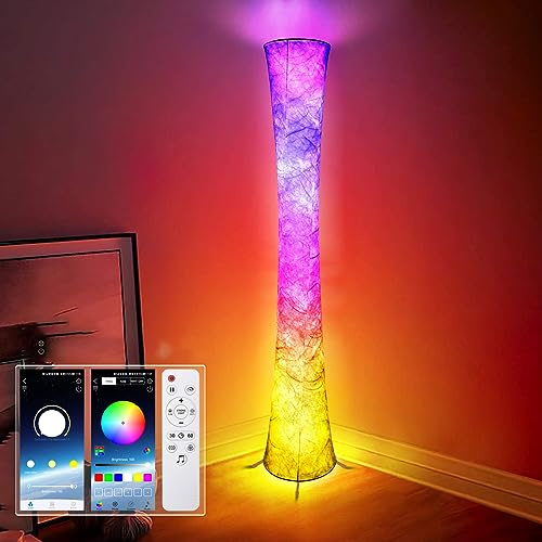 yinghuochong 61'' Round Floor Lamp, RGB LED Corner Floor Lamp with Music Sync, 16W+ Colors & 3 Color Temperatures, APP & Remote Control, Modern Standing Lamp for Living Room Bedroom