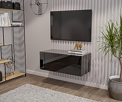 HAJDUK FURNITURE 90 cm Schwarz-Hochglanz TV Lowboard TV Board Hängend Hängeschrank Wohnwand TV Möbel Fernsehschrank Fernsehtisch Sideboard HiFi 90x35x40 cm Holzwerkstoff