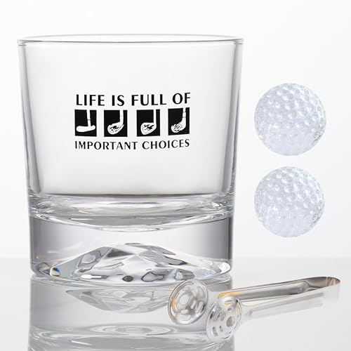 Golf Whiskey Glasses with Whiskey Golf 2pcs - Golf Gifts for Men Women Golfer Unique - Life is full of important Choices Glasses Anniversary Birthday Gifts for Dad Him Mom Women Husband Wife