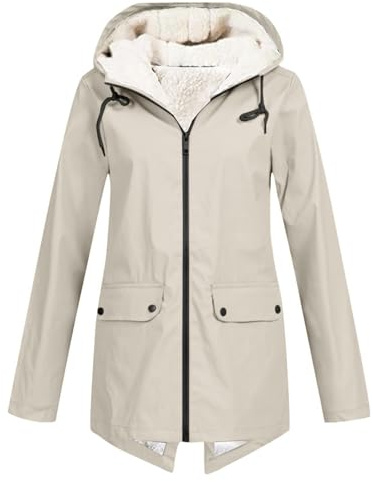 Gefütterte Regenjacke Damen Wasserdicht - Regenmantel Damen Gefüttert Warm Winterjacke mit Teddyfell Kapuze Outdoor Jacke Mantel Dicke Plüsch Wintermantel Wanderjacke Softshelljacke Regenmantel