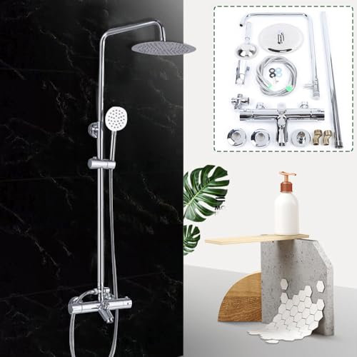 Système de douche thermostatique - Douche à effet pluie - Panneau de douche - Douchette à main avec mitigeur - Colonne de douche - Pommeau de douche en acier inoxydable chromé - Avec pommeau de pluie