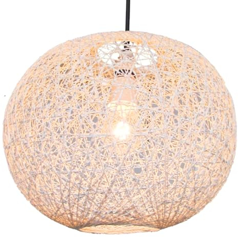 Loxton Lighting Modern Medium Wicker Rattan String Ball Style Ceiling Pendant Light Lampshade [Energy Class A+]… (White)